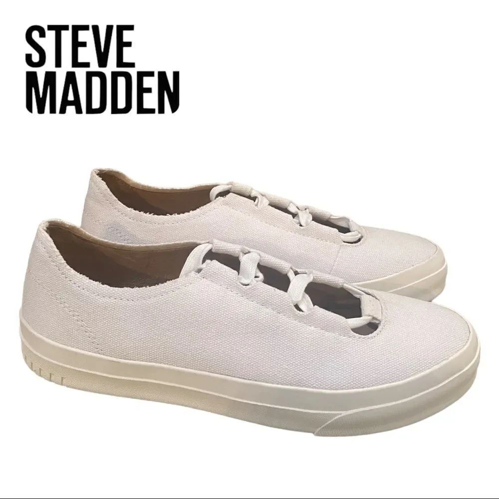 NEW Steven Steve Madden White Canvas Vipar Ankle Tie Sneakers 8.5